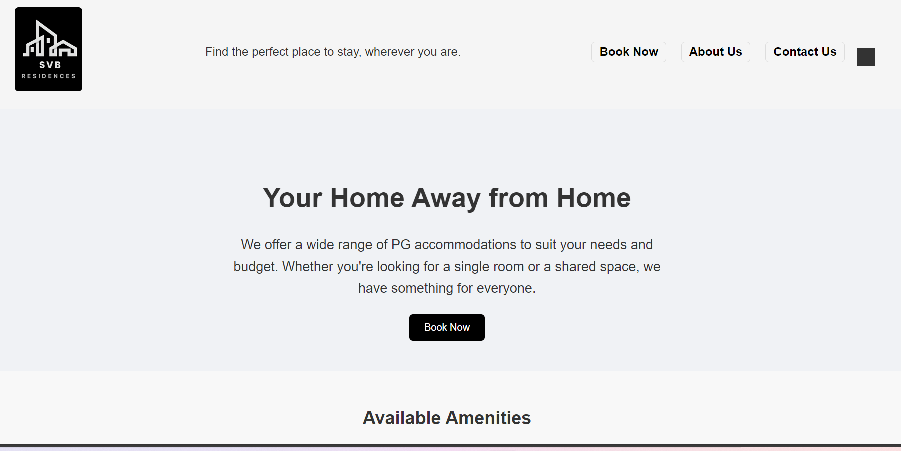 Hostel Booking Main Page